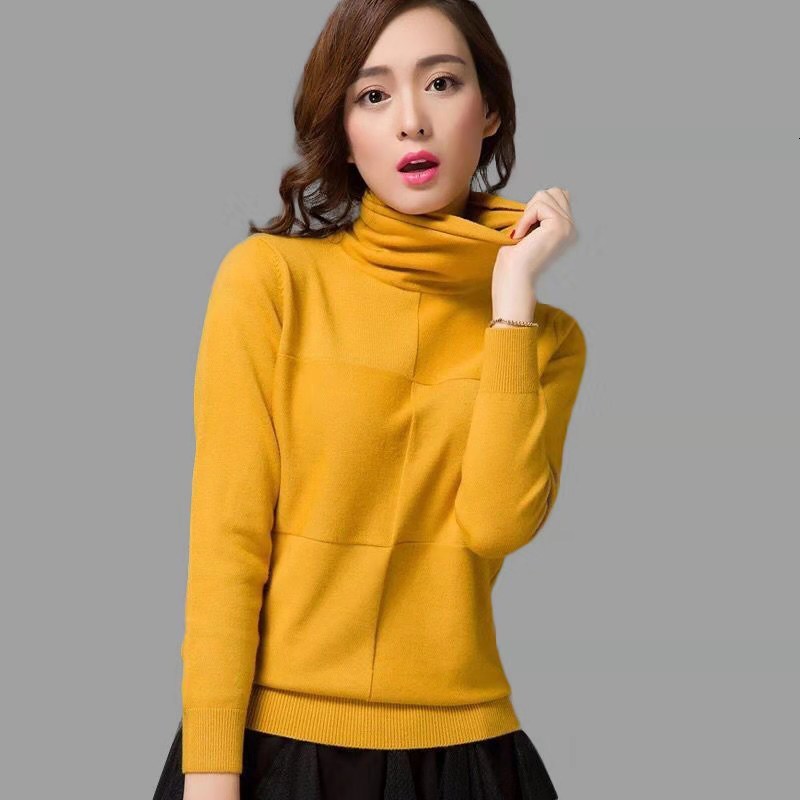 

2021 New Turtleneck Women Jumper Autumn Winter Warm Sweter Clothes Pull Femme Hiver Streetwear Yellow Pullover Sweater Uqnz