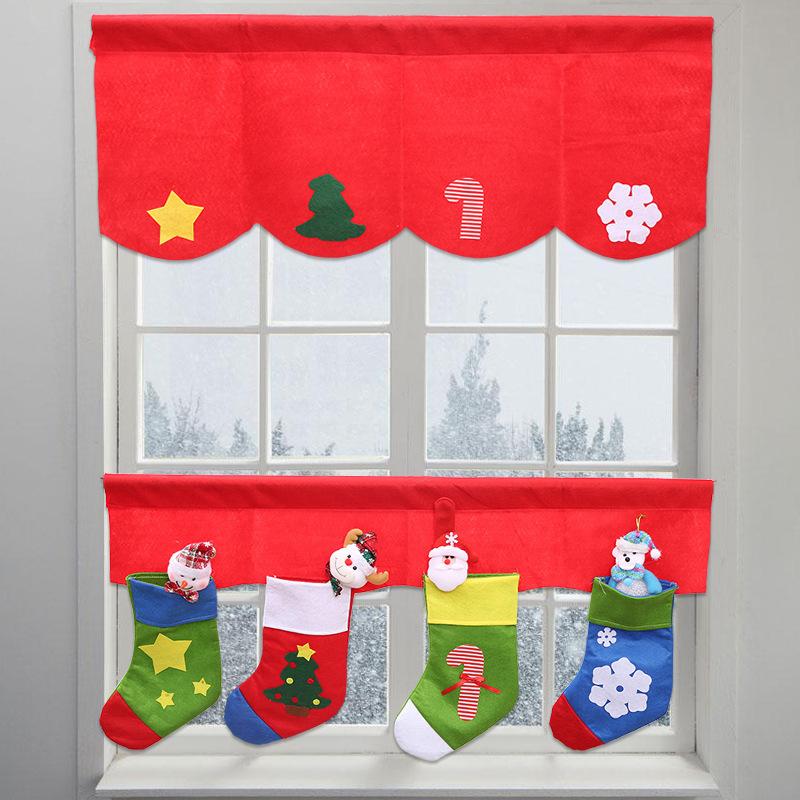 

Creative Cartoon Candy Socks Curtain Red Velvet Christmas Decorative Curtains for Window Kitchen Cabinet Door 2pcs/set, Same as image