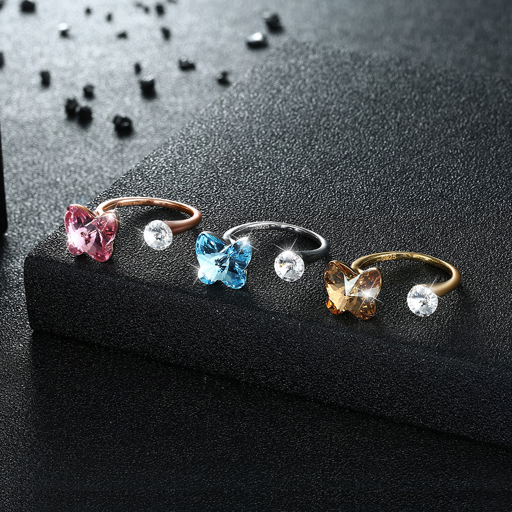 

Lycani uses Swarovski element crystal jewelry, European and American classic sterling silver 925 butterfly open ring, marriage proposal, eng