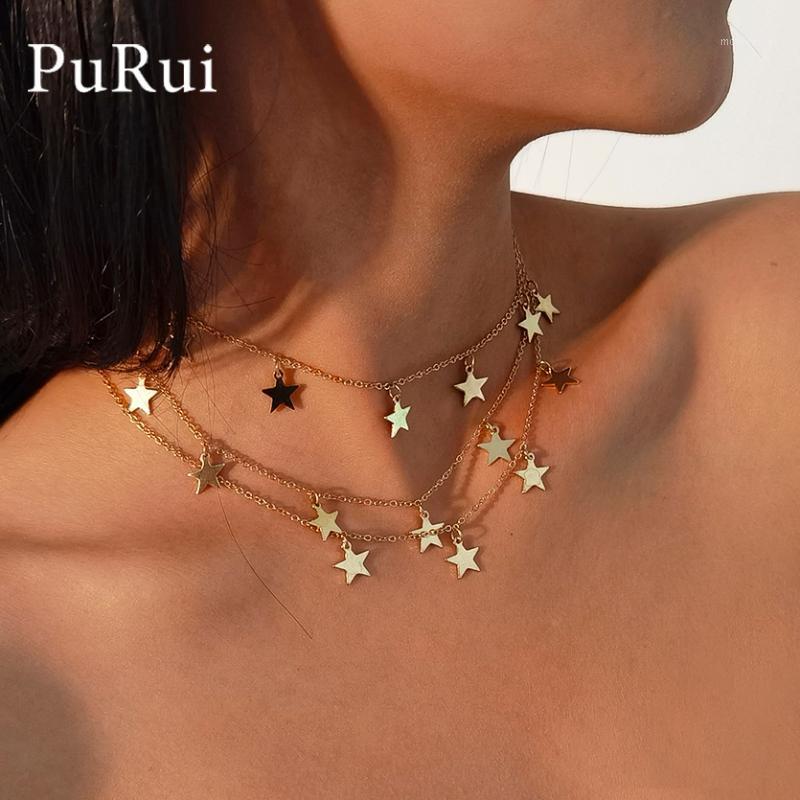 

PuRui Tassel Stars Necklace Jewelry Gold Color Multi-layers Star Chian Necklaces Fashion Jewelry Gift Christmas Gift Collares1