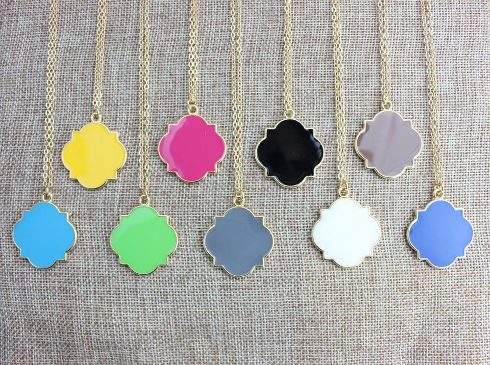 

ZWPON Fashion Enamel Blanks Disc Quatrefoil Clove Pendant Long Chain Necklace Women's Fashion Jewelry Wholesale