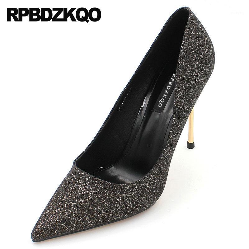 

glitter high heels pointed toe 2021 extreme ultra golden bling black women metal stiletto super gold pumps shoes dress thin1