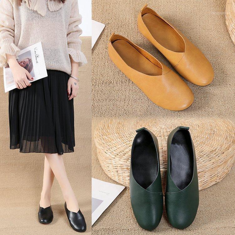 

2020 New Grandma Shoes Women's Flat Shoes Single Soft Bottom Large Shallow Mouth Pedal Women's Moccasin-Gommino1, Black