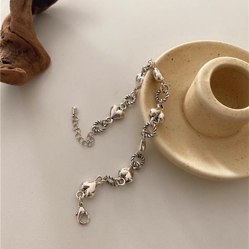 

Minar Korean Retro Multi Love Heart Charm Bracelets for Women 2021 Silver Color Twisted Circle Hip Hop Bracelet Fashion Jewelry