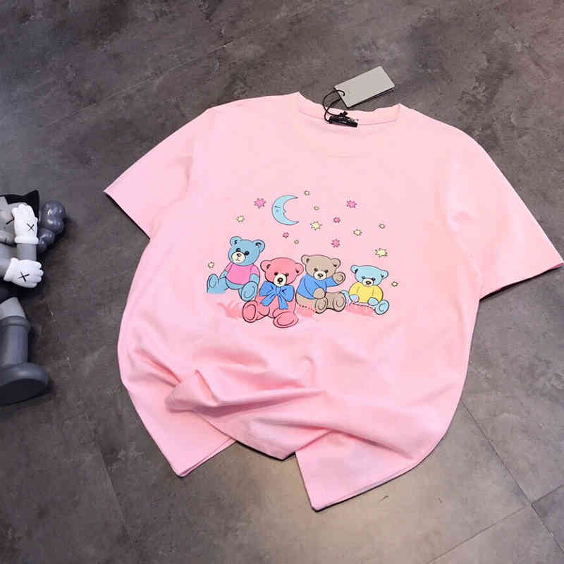 

summer new female Moon print back casual round neck short sleeve T-shirt, Black