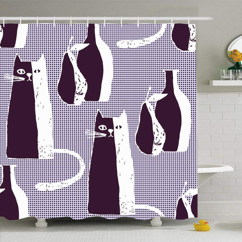 

Shower Curtain Set with Hooks 60x72 Pattern Stylized Vase Pear Retro with Happy Animals Domestic White Funny Texture Wildlife