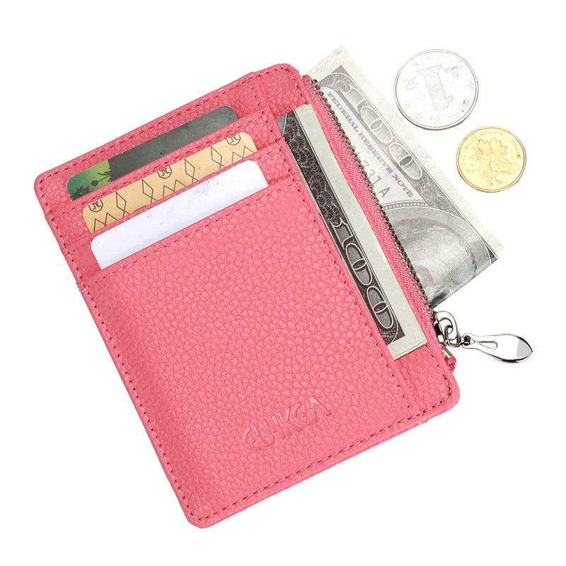 

Mini ID Card Holders Business Holder PU Leather Slim Bank Card Case Organizer Wallet Zipper for boy and girl, Black