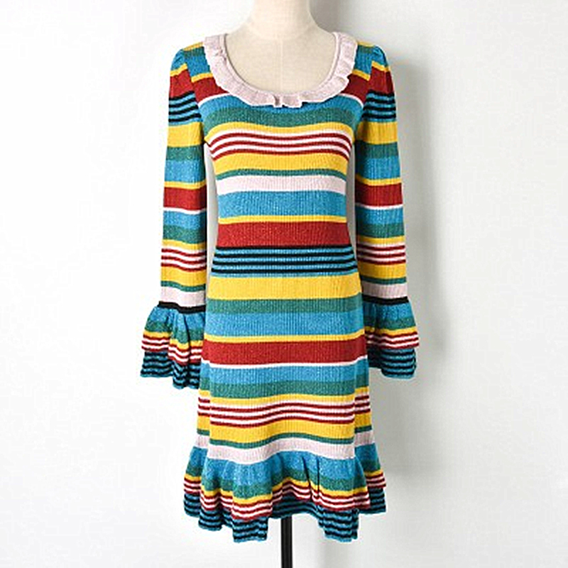 

Contrast Color New Striped Gold Lace Ruffled Get Out of Malha with Babes Dressed in Twisted From High Belt Fashion Neck Lrm3 J0NZ, Multicolor
