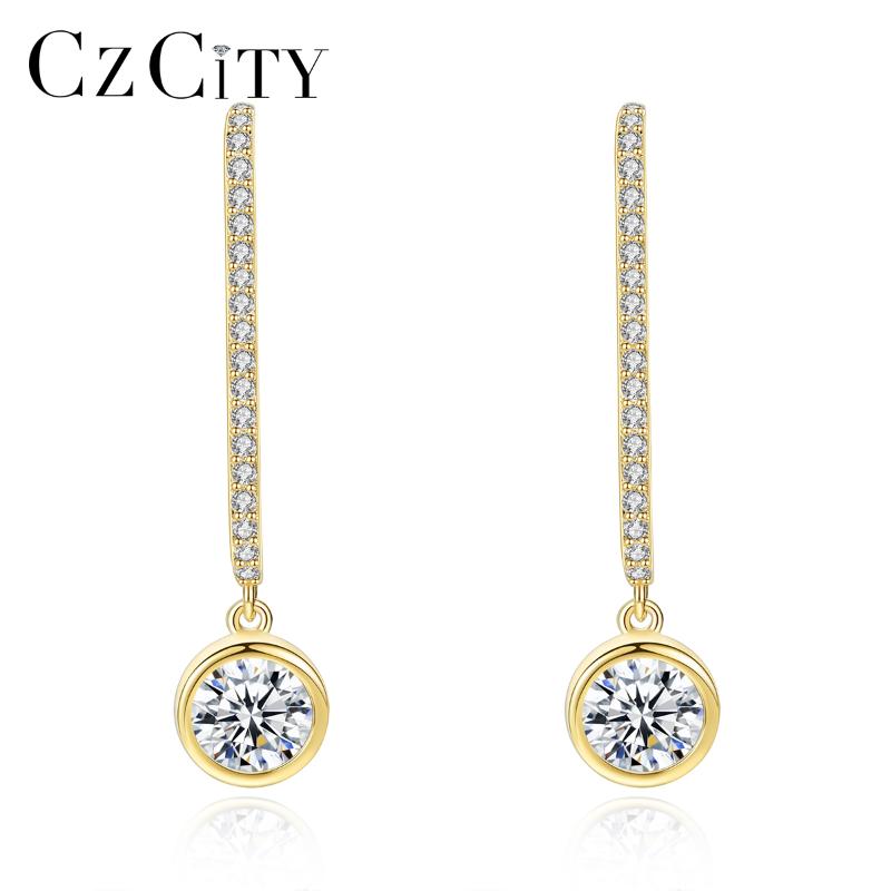 

Dangle & Chandelier CZCITY 925 Sterling Silver Golden Round Ball Beads Drop Earrings For Women Fine Jewelry Anniversary CZ Boucle D'Oreille