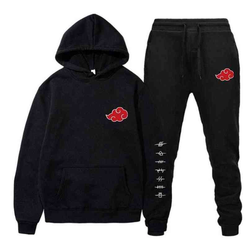 

New 2 Pieces Set Akatsuki Cloud Symbols Print Hoodies+Pants Tracksuit Men Women Sweatshirt Streetwear Pullover Sudaderas G1222, Yellow-black-h