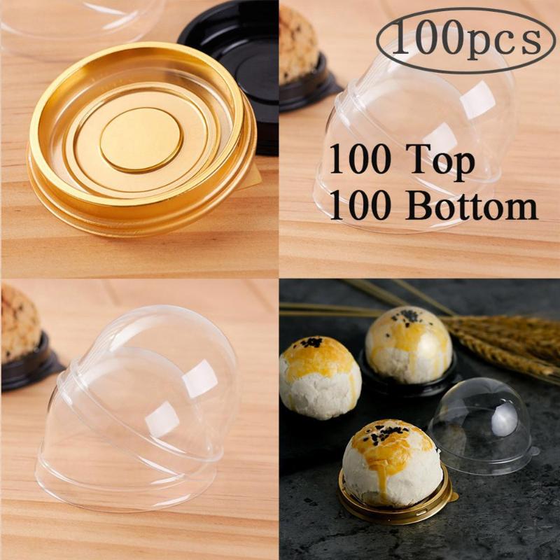 

100pcs Round Plastic Moon Cake Box Packaging Egg-Yolk Puff Container Transparent Mooncake Dome Boxes Baking Packing Box Party