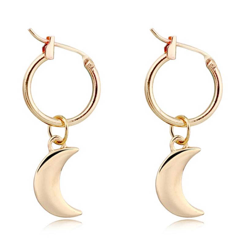 

Hoop & Huggie 1Pair Euroepan Gold Color Moon Crescent Pendant Earrings For Women Simple Charms Jewelry Satellite Earings Girl E496