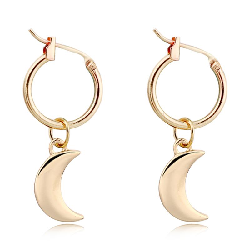 

Hoop & Huggie 1Pair Euroepan Gold Color Moon Crescent Pendant Earrings For Women Simple Charms Jewelry Satellite Earings Girl E496