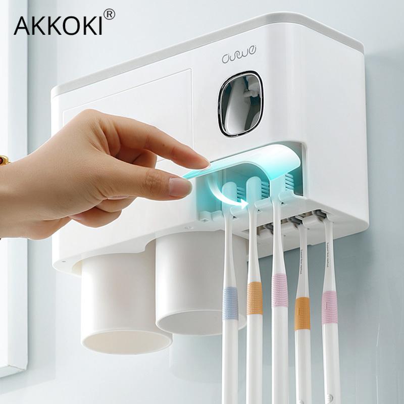 

Toothbrush Holder Magnetic Adsorption Inverted Toothpaste Dispenser Wall Mount Makeup Storage Rack for Bathroom Accessories Set