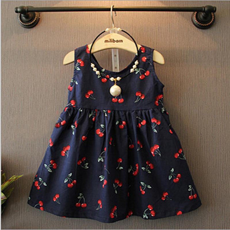 

PatPat 2021 New Summer Baby Toddler Girl Sweet Cherry Print Backless Sleeveless Dress Baby Girl Clothes, Royal blue
