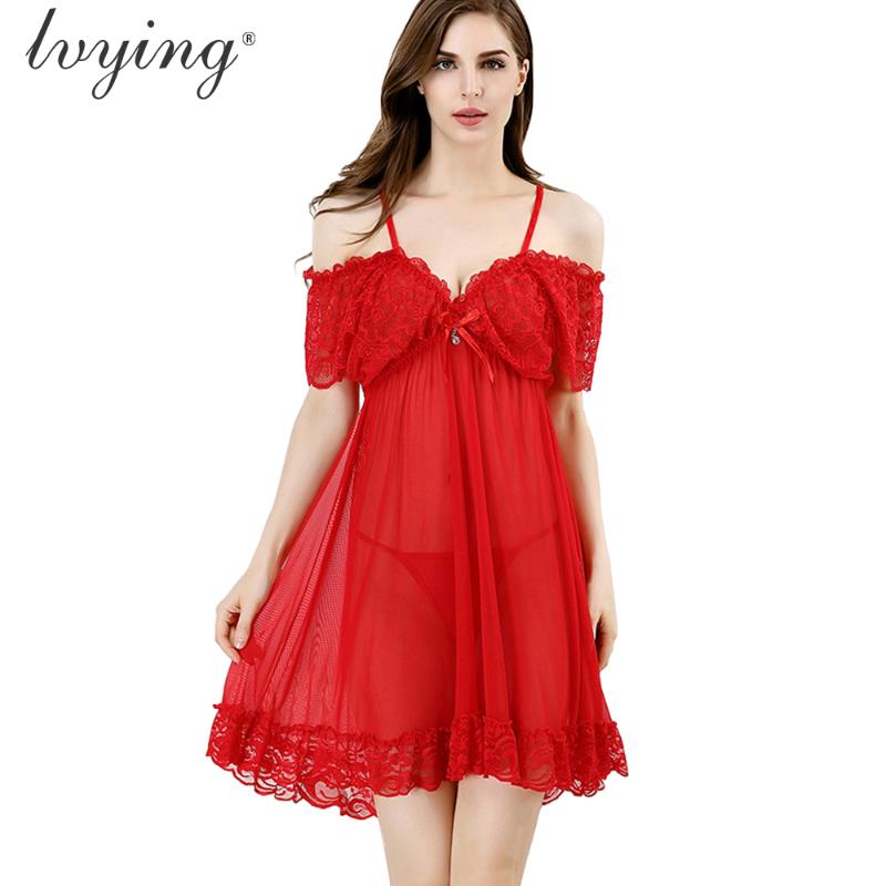 

2021 New Style Sexy Lace Women Pyjamas Night Dress Female Lingerie Charming Sleepwear Nightwear Nightgown Transparents Nighty, Black