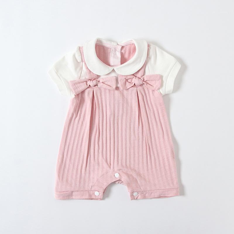 

summer new children's clothing newborn baby girl color patchwork baby clothes crawling girl clothes1, Pink