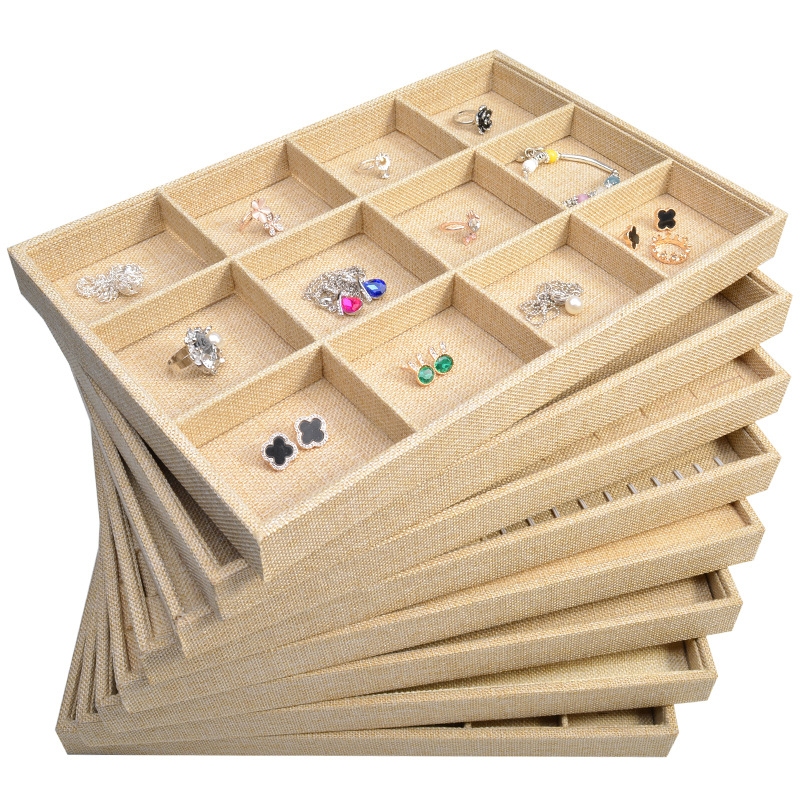 High Quality Fabric Jewelry Box Jewelry Display Holder Bracelet Ring Earring Button Pendant Tray Case Jewelry Storage Organizer-image-632949069