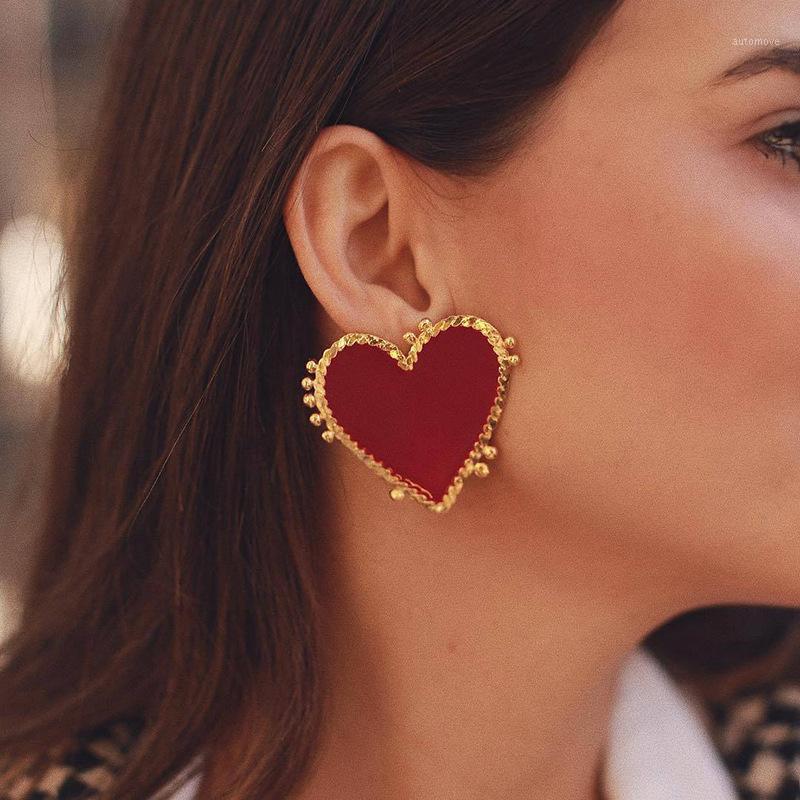 

Minimalist Enamel Red Heart Earrings for Women Girl Simple Gold Color Metal Love Heart Big Drop Dangle Earrings Party Jewelry1