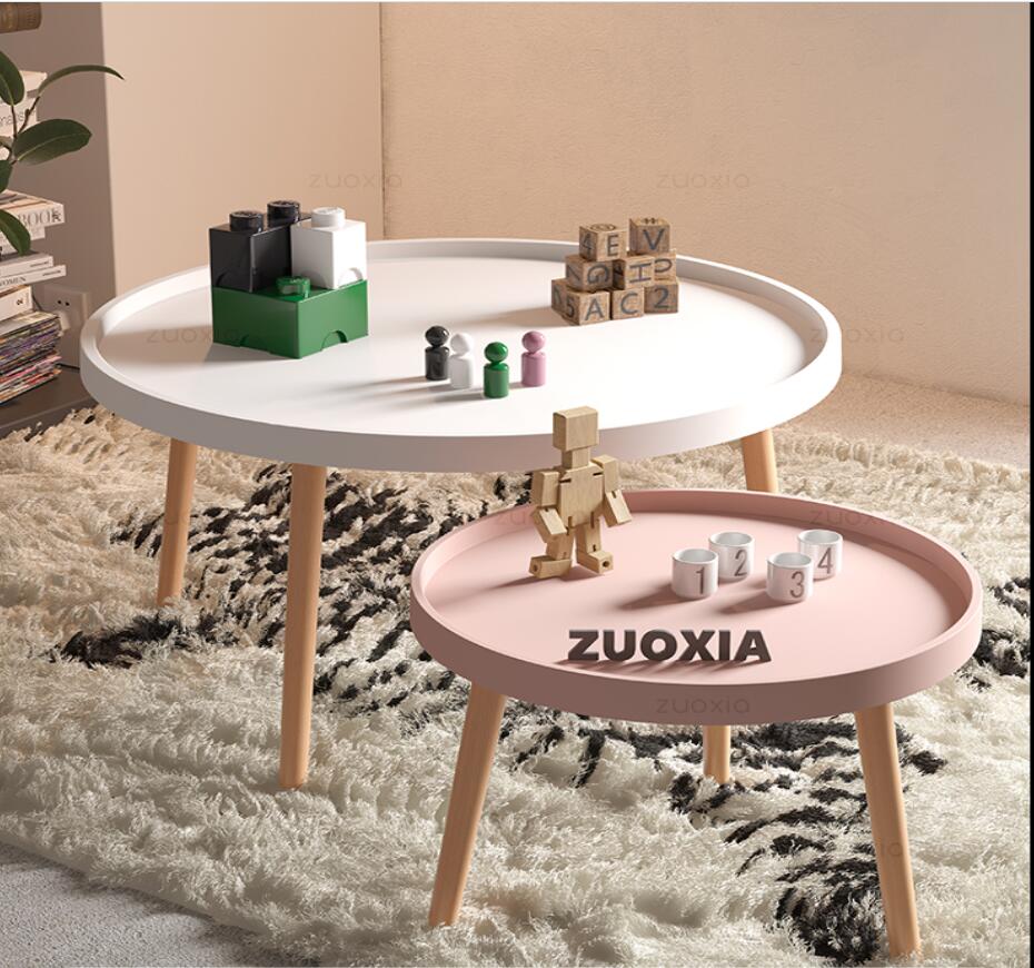 Round tea table Living Room Furniture combination modern solid wood multi-functional creative bay window small house type-image-632368335