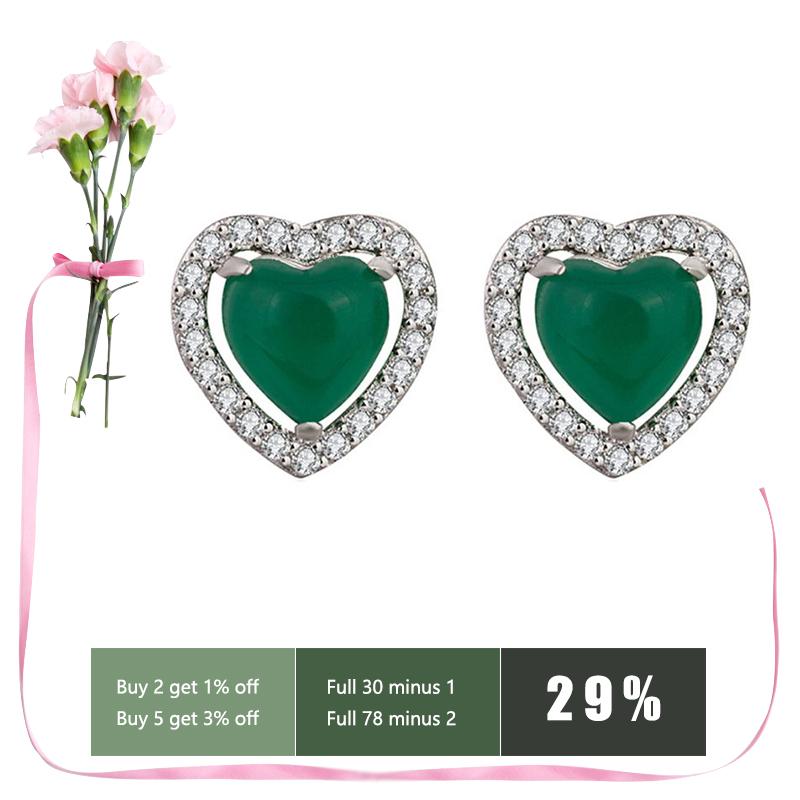 

Pretty Heart Shape Created Green Peridot White CZ Woman's Ear Stud Earrin