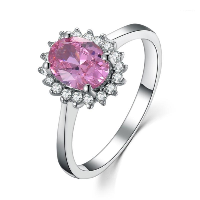 

Cluster Rings Sterling Silver Propose Egg Ring 2CT Lovely Pink Jewelry Engagement Synthetic Oval 925 Brand Wedding White Gold Cover, Golden;silver