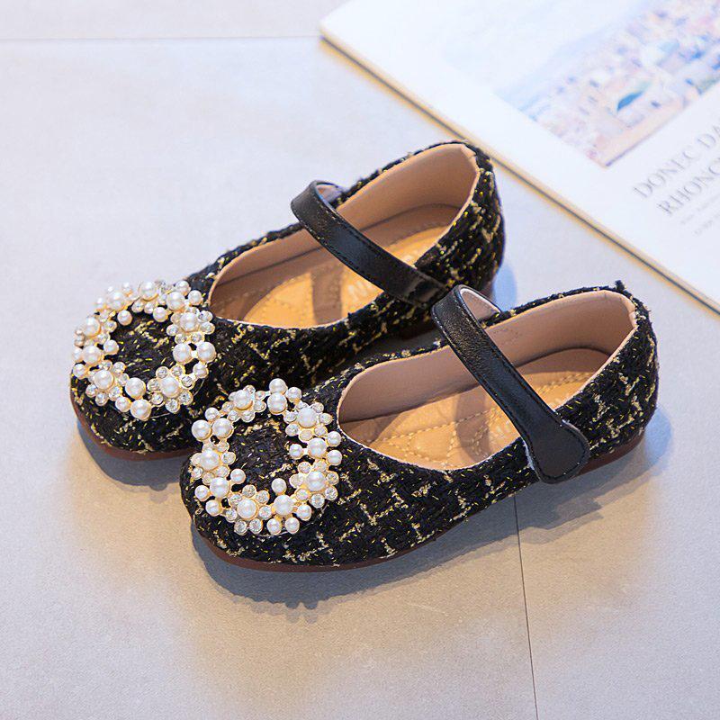 

Children shoes Spring New Girl's Elegant princess shoes soft sole solid color low-top overshoes Pearl florets casual, Beige