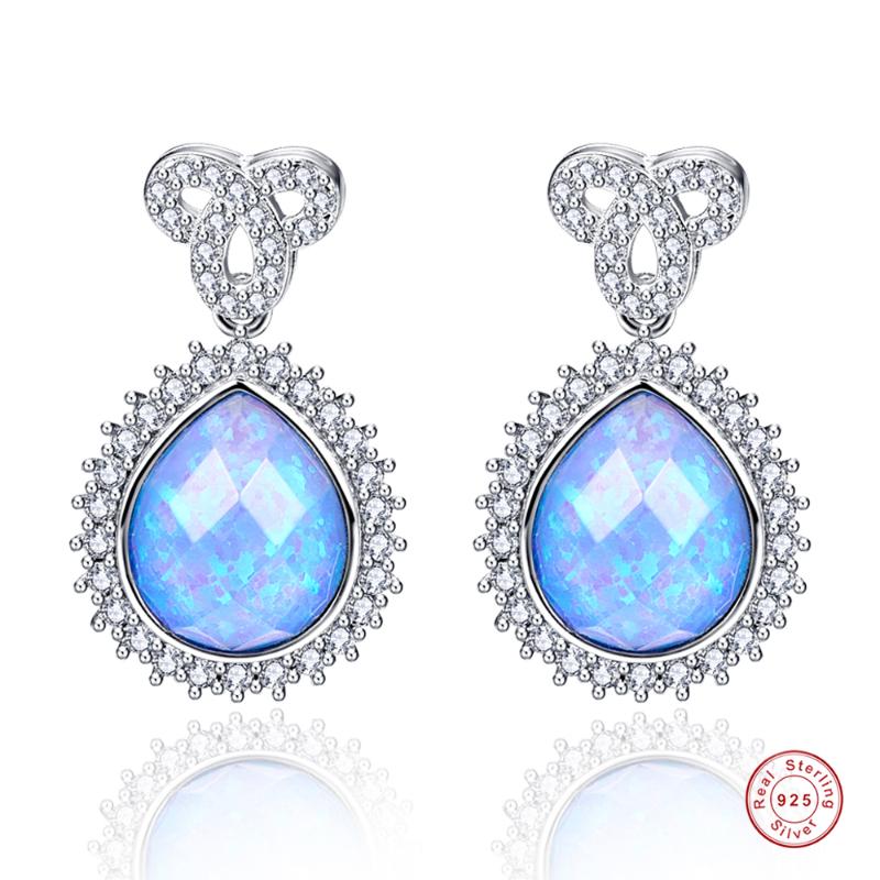 

Stud 925 Sterling Silver Heart Water Drop Opal Eternal Knot Earrings Inlaid With Zircon Women 10*12mm