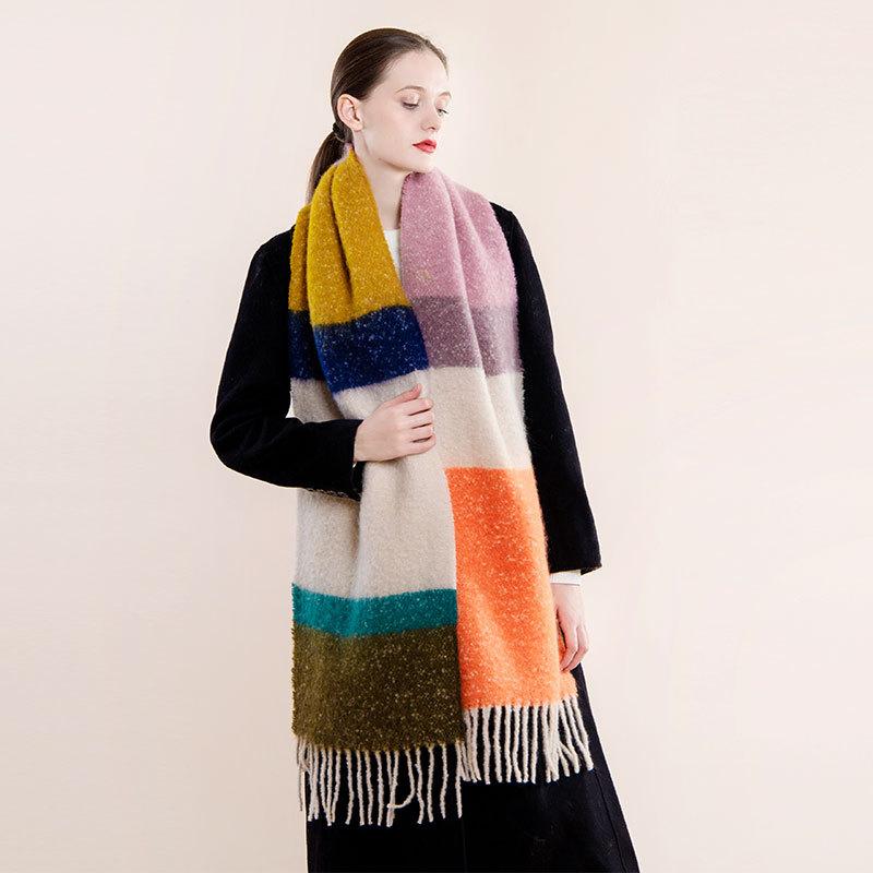 

2020 Autumn and Winter New Striped Scarf Europe and The United States Keep Warm Imitation Cashmere Plaid Scarf Shawl Bib Women