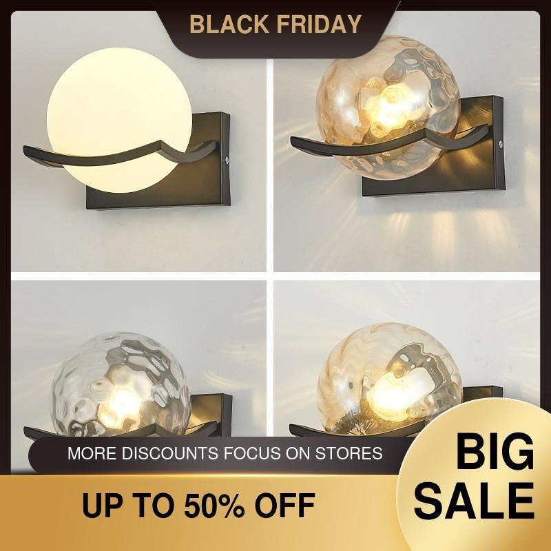 

Nordic Glass Globe Led E27 Wall Lamp Black Metal Simple Led Lamp Fixtures Modern Mimimalism Wall Scones Indoor Lighting
