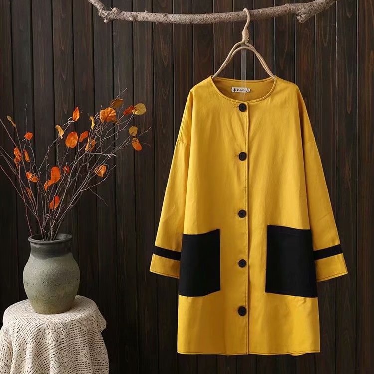 

Plus Female Shoulder Fall Big Jackets Size the Line Outerwear with Tur9, Yellow.