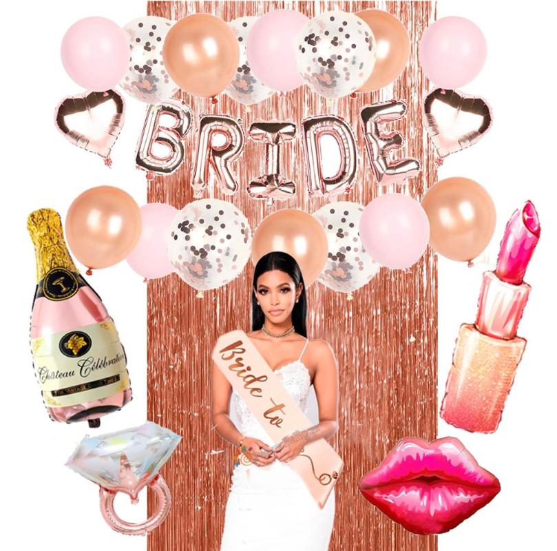 

Rose Gold Bride to be Letter Balloon Lipstick Champagne Kiss Ring Balloon Bridal Shower Wedding Valentine's Party Decorations