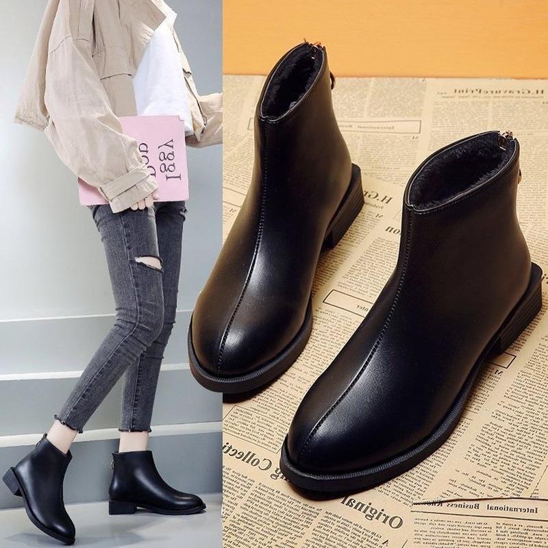 

Fashion WomenBoots Women Half High Heel Round Toe Zipper Add Velvet 2020 New, 1 black