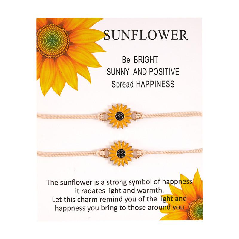 

Blast Sunflower Card Bracelet Kid Bracelet Girl Personality Alloy Drop Oil Sunflower Braided Pull for Women