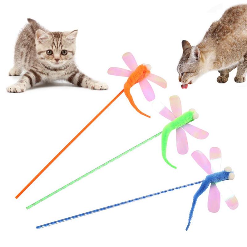 

Funny Dragonfly Cat Stick Rod Toy Colourful Pet Cat Sequin Teaser Palying Toys Cats Wand Pet Products Pets Accessories with Bell