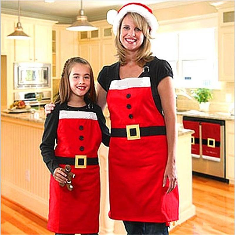 

1PC Christmas Red Kitchen Aprons for Woman Xmas Decoration Xmas Decoration Aprons for Adult Novelty Creative Couple Party Gifts
