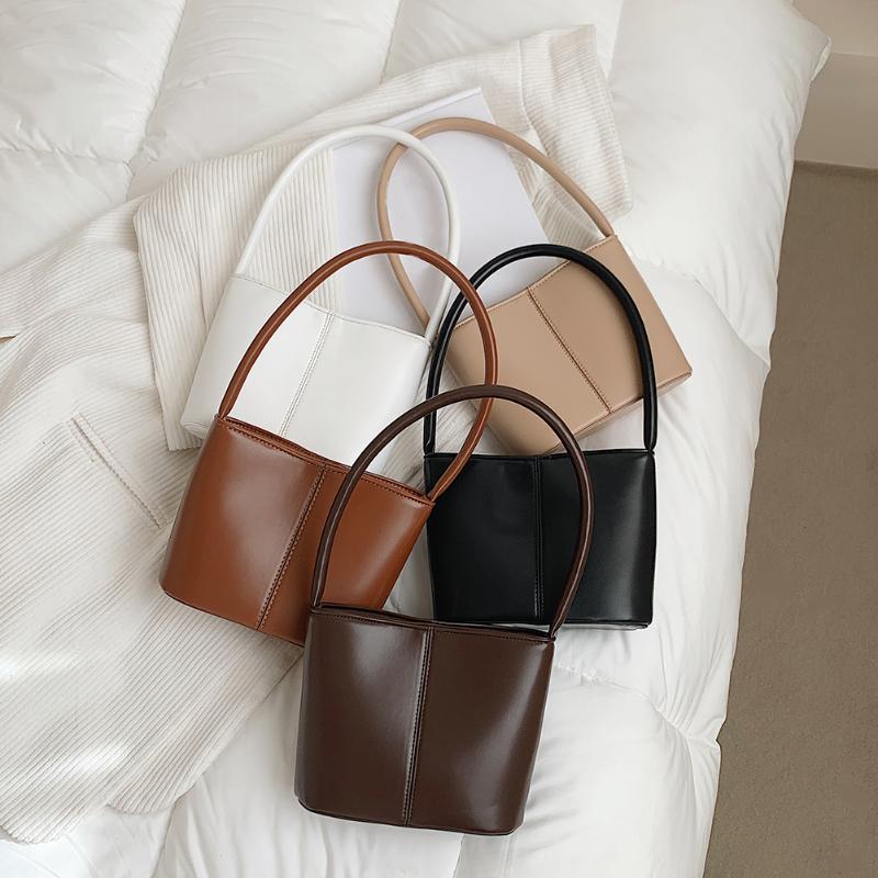 

Hot Sale Soft Pu Leather Crossbody Bags For Women 2021 Solid Color Hasp Shoulder Bags Elegant Female Small Bucket sac femme, White