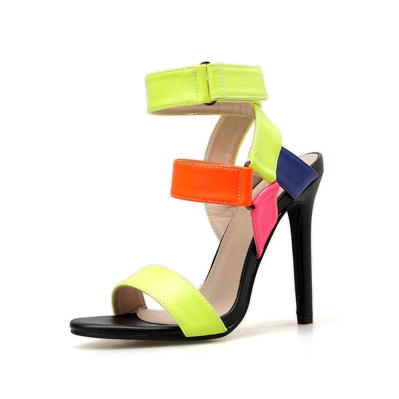 

New summer 2021 sandals European and American high-heeled sandals Candy color Women's shoes, Yellow