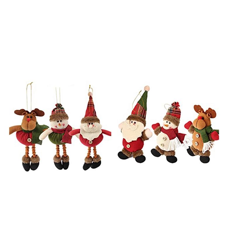 

6PCS Plush Christmas Ornaments Xmas Hanging Season Pendant - Santa/Snowman/Reindeer Ornaments for Christmas Tree