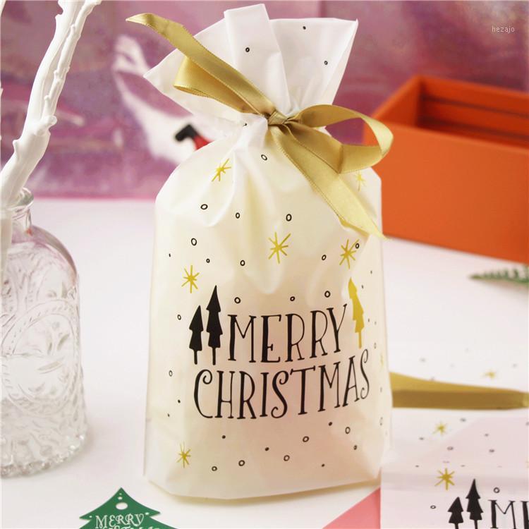 

10pcs Merry Christmas Cookie Plastic Bags Christmas Decor Treat Candy Drawstring Gift Bags Bolsas De Regalo Navidad1