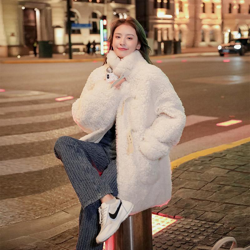 

Bella Philosophy Wonder 2021 New Casual Thick Warm Fur Shearling Outwear Long Faux Lamb Fur Jacket Loose Winter Coat Women Black, Gray