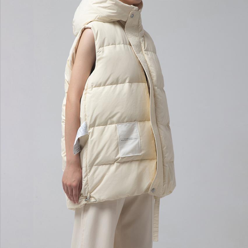 

Wemon winter can both sides wear thicker hot duck down turtlenecks with girly sleeveless hoodie warm f2438 sweaters, Beige.