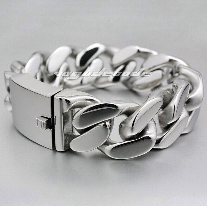 

Huge and Heavy Shiny Fashion Bracelet Solid 316L Stainless Steel Cool Men's Biker Punk Bracelet 5P004 -- 7.6"~11.5