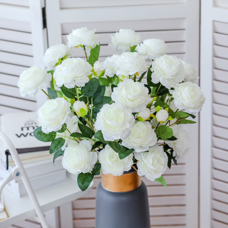 

Simulation peony artificial flower home wedding beautiful decoration fake flower plastic peony flower European three-headed peony DHF3513, Champagne