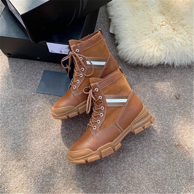 

Boots Women Ladies Shoes Round Toe Winter Leather Boots Lace Up Buty Damskie Fashion Stitching Bottes Femme Outdoor1, As pic