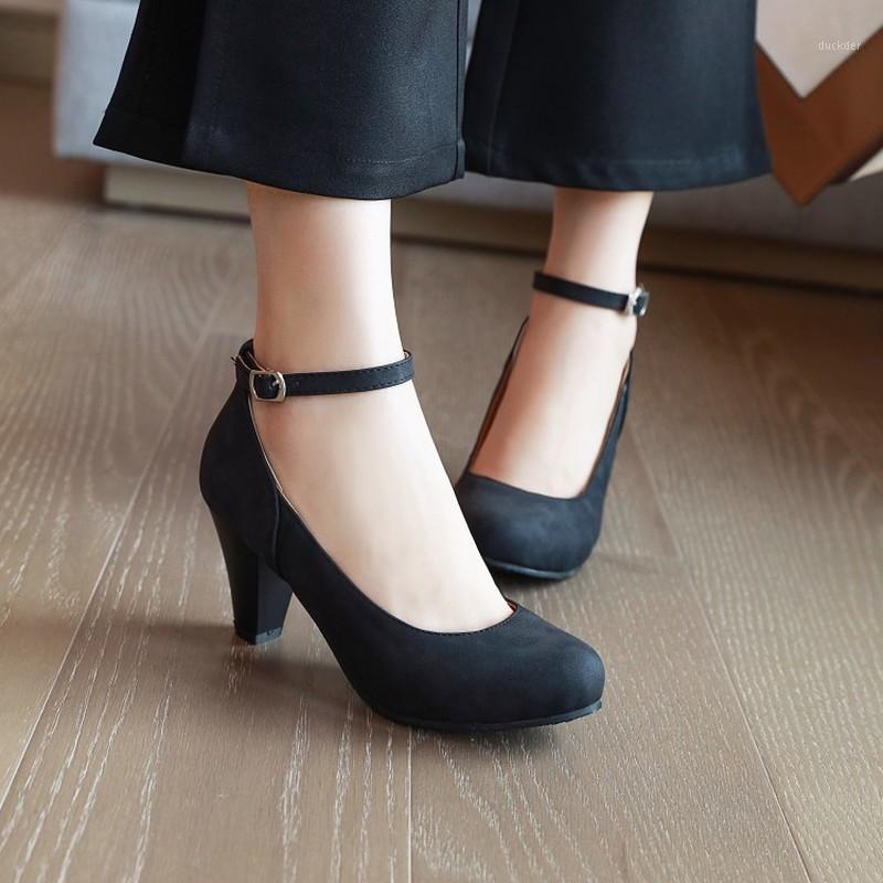 

Plus Size 34-48 Block Heels Platform Shoes Women Pumps 2021 Black White Heels Mary Jane Shoes Ladies Wedding Bride1