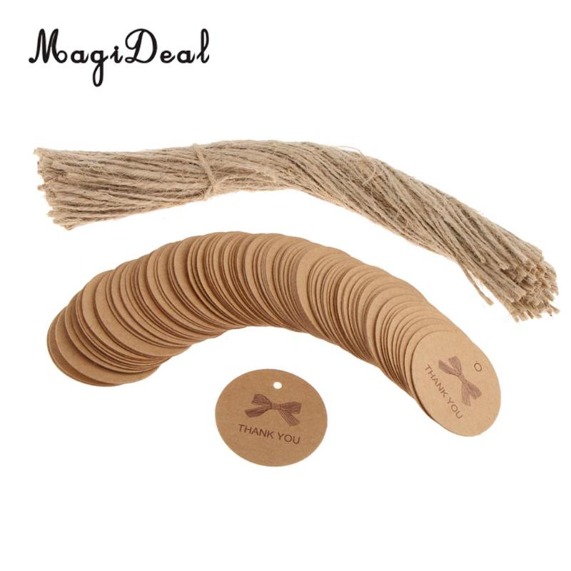 

100 Vintage Round Kraft Paper Tags Thank You Gift Tags Party Hanging Cards