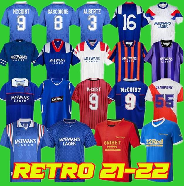 

Retro 21 22 Glasgow Rangers FC 150th Anniversary Soccer Jerseys 2021 2022 CHAMPIONS Football Shirt GASCOIGNE 87 90 92 94 96 97 99 01 KENT LAUDRUP MCCOIST Uniforms, Rangers 93-94 away