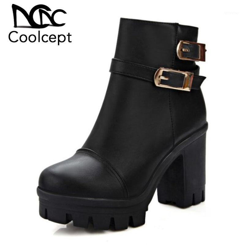 

CoolCept Women Platform Ankle Boots Warm Fur High Heel Boots Office Lady Winter Shoes Fashion Thick Heel Footwear Size 33-431, Black