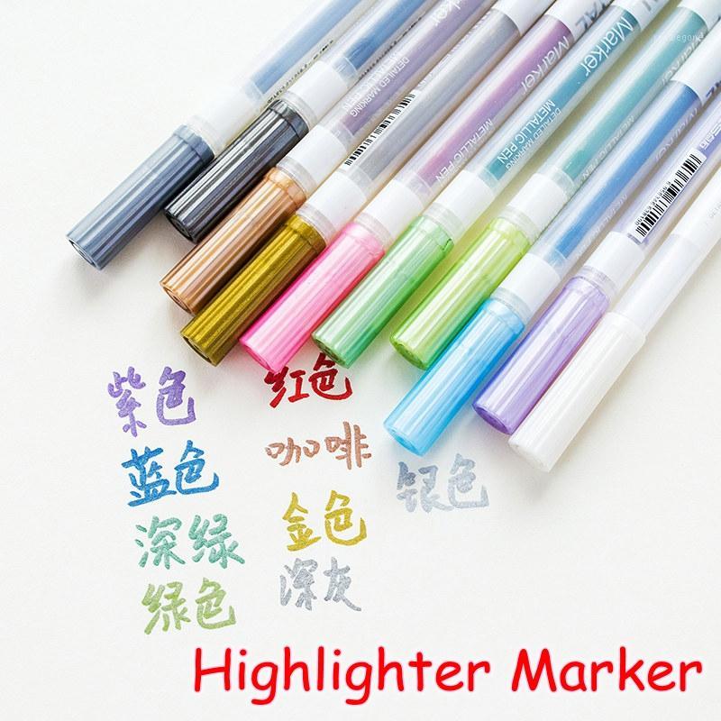 

D&S] (10 Colors/Lot) Kawaii Korean Colored Highlighters Marker Pen For School Kids Black Paper Cute Stationery DS-7011
